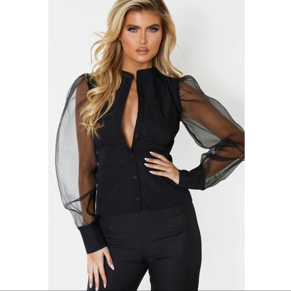 Black Balloon Sleeve Blouse